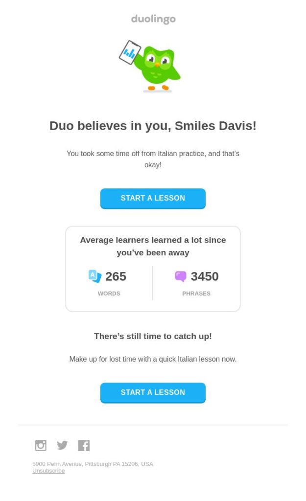 Duolingo reengagement email
