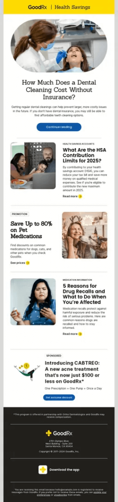 GoodRX promotional email newsletter with informative content
