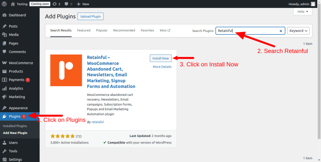 Installing Retainful in WordPress
