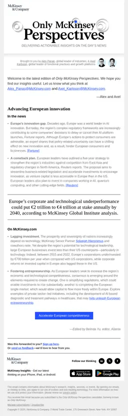 McKinsey's newsletter shares insights and positions itself as a trusted source of expertise.
