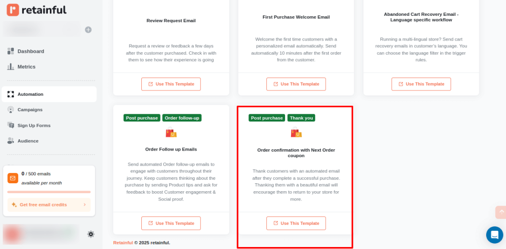 Order Confirmation with Next Order Coupon template in Retainful