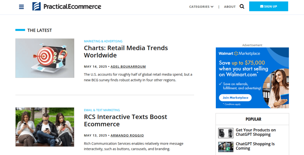 Practical Ecommerce newsletter with email marketing, advertising, and ecommerce news