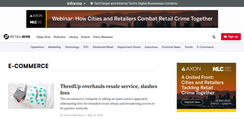 Retail Dive ecommerce newsletter 
