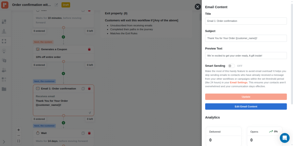 Retainful - Edit email subject line and preview text.