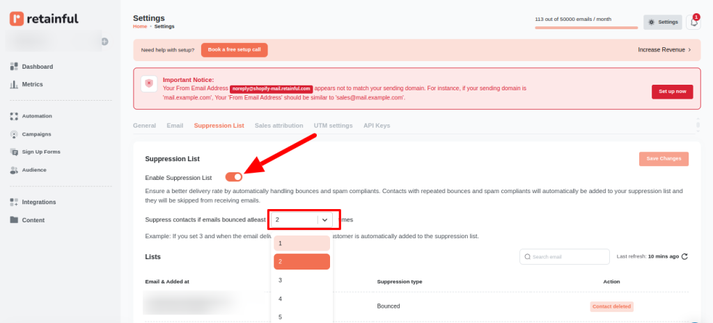 Retainful suppression list feature
