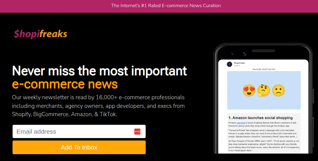 Shopifreaks weekly ecommerce newsletter
