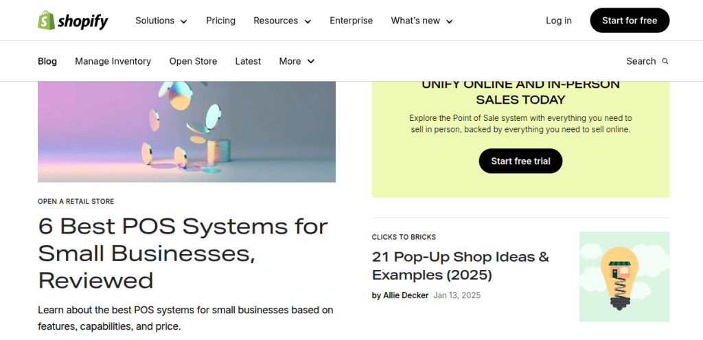 Shopify ecommerce newsletter focused on retail stores and small businesses