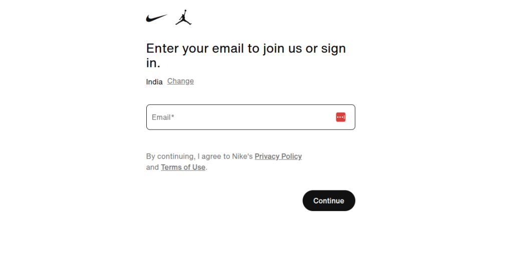 Full page website popup example from Nike