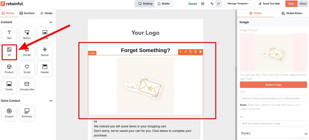 GIF Block in Retainful email editor