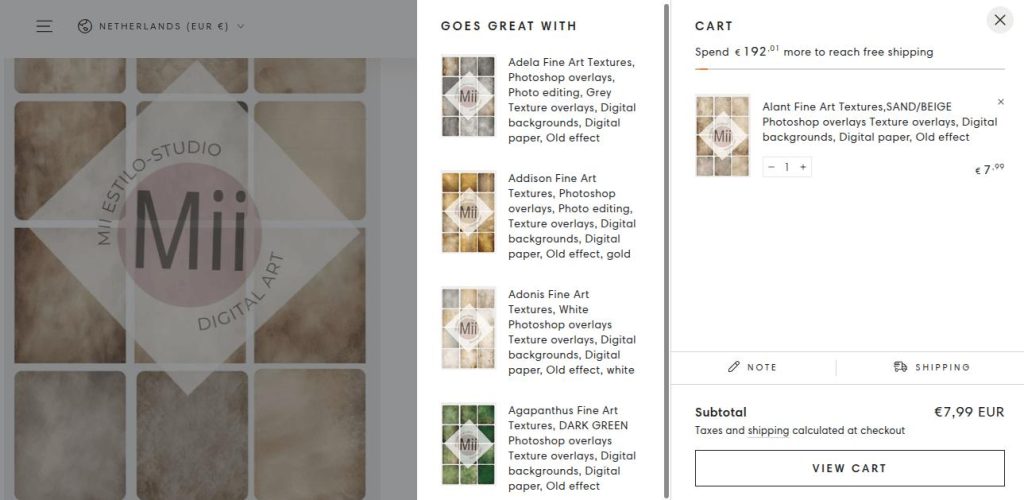Slide-in Add to cart website popup example from MiiEstilo