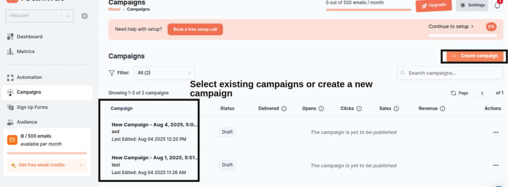 Create a New Campaign or open an existing one