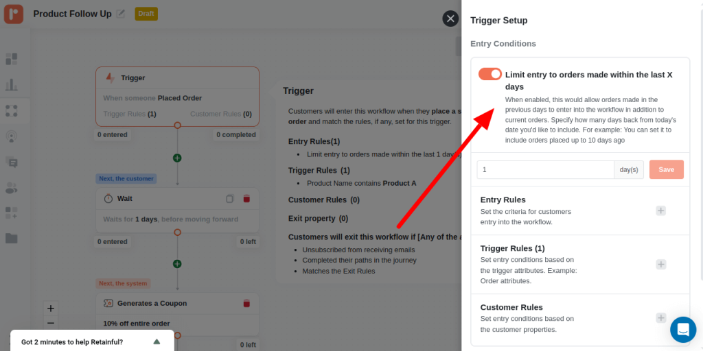 Limit entry to order made within the last X days