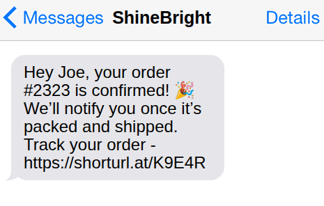 Order confirmation SMS
