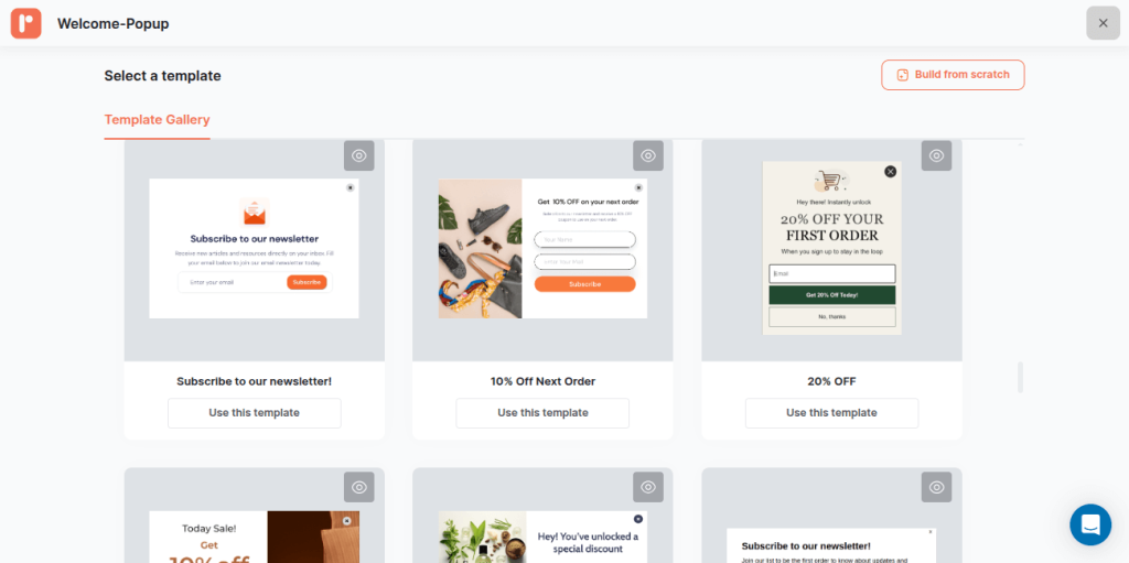 Retainful’s mobile popup template gallery 
