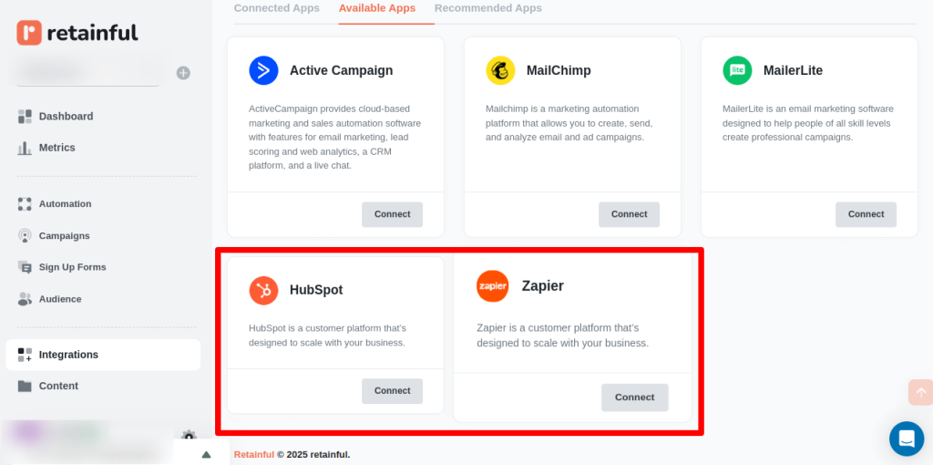Retainful’s new integrations - Hubspot and Zapier