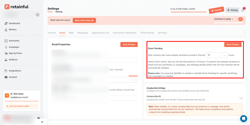 Smart Sending in Email Settings