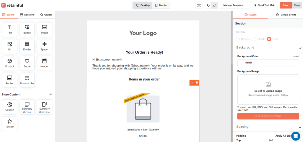 Style settings for order summary block