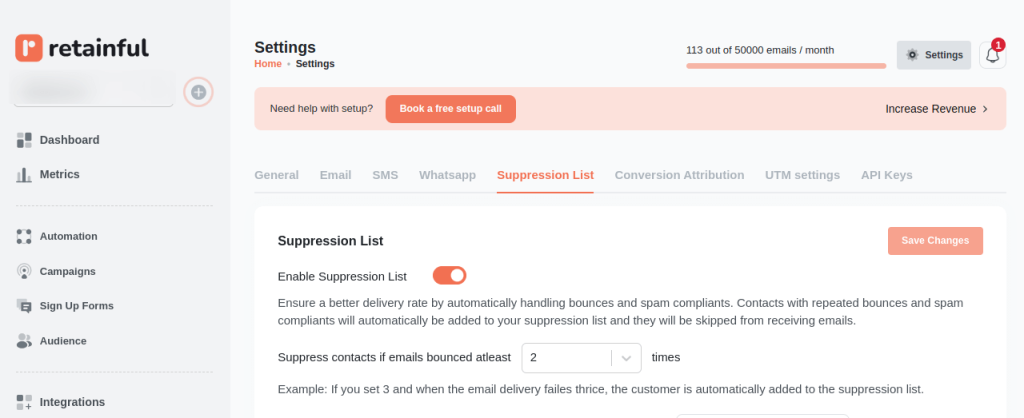 Suppression list in Retainful