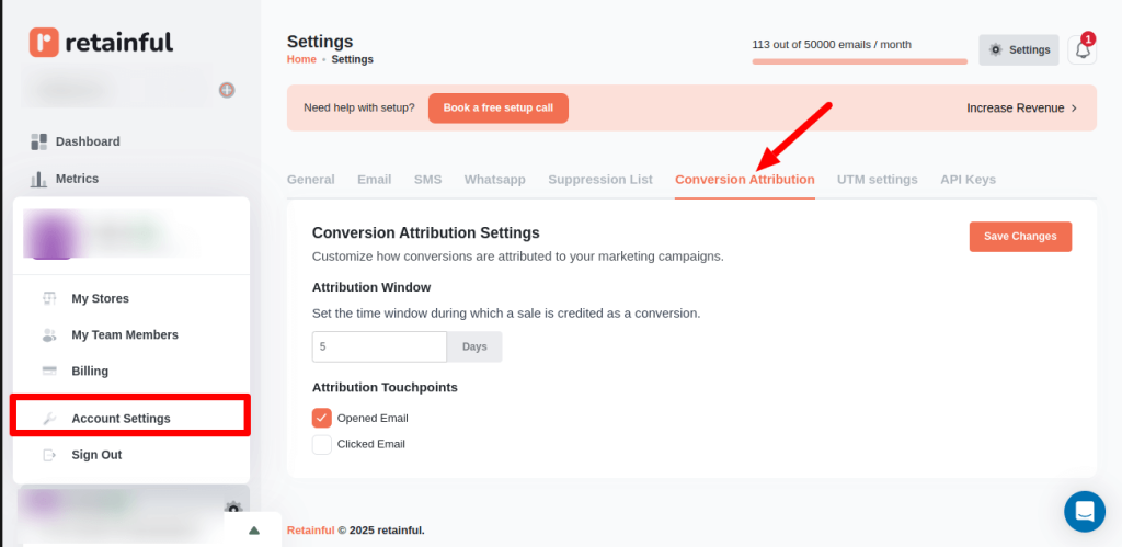 Tracking conversion attributes in Retainful