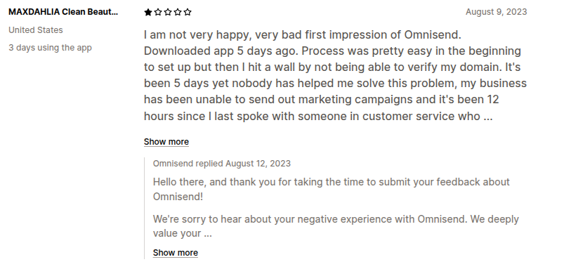 Users facing difficulty with Omnisend’s support