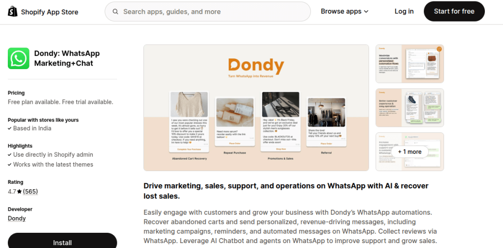 Dondy WhatsApp automation platform for Shopify