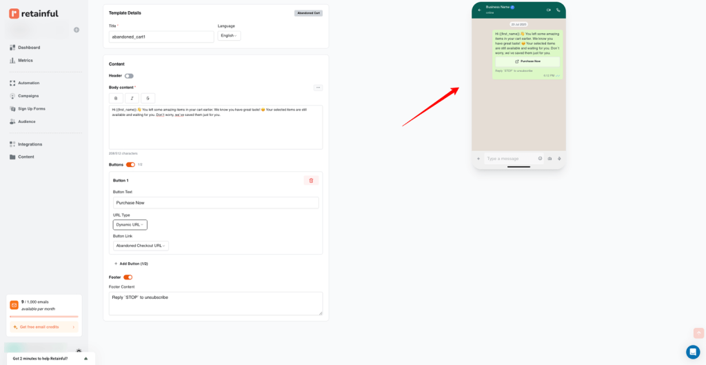 Preview of WhatsApp message
