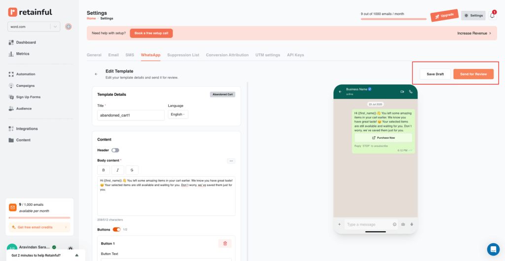 Send your WhatsApp template for review
