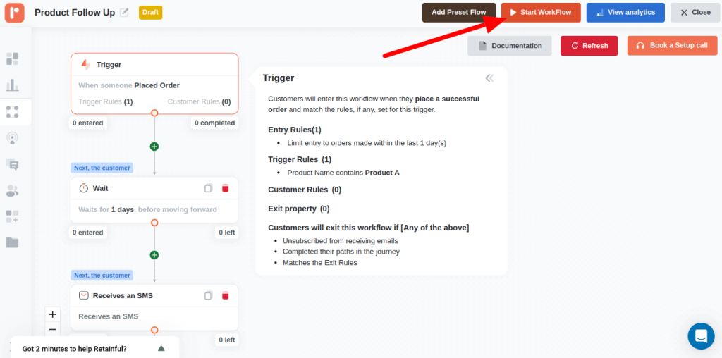 Starting workflow in Retainful