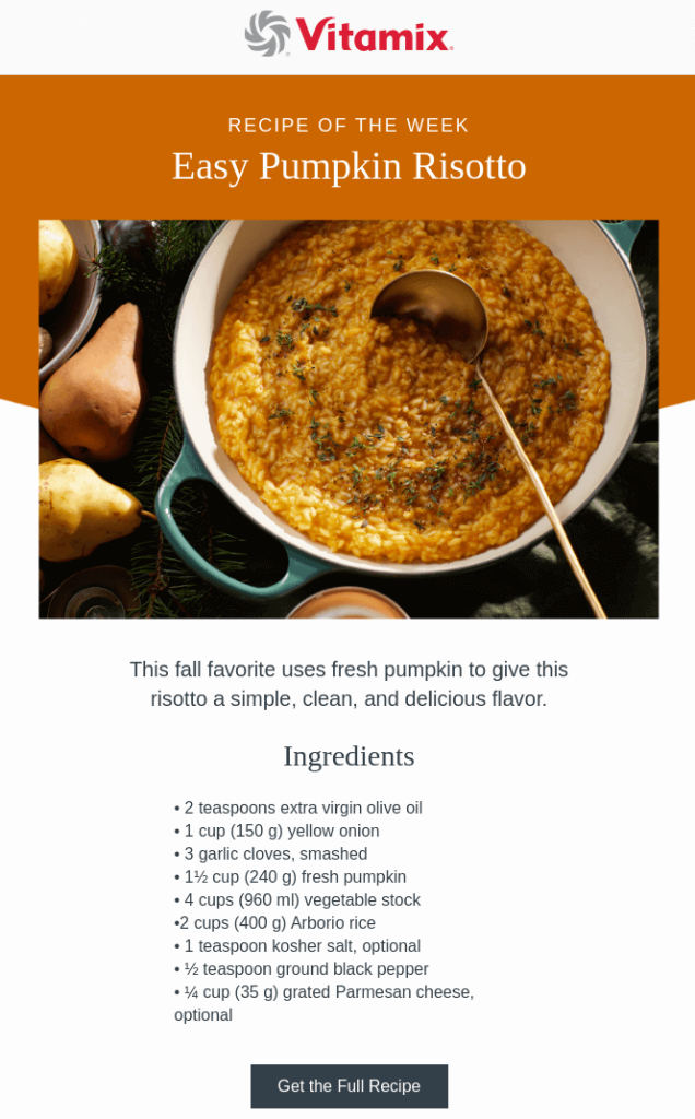 Vitamix Thanks giving email Recipe