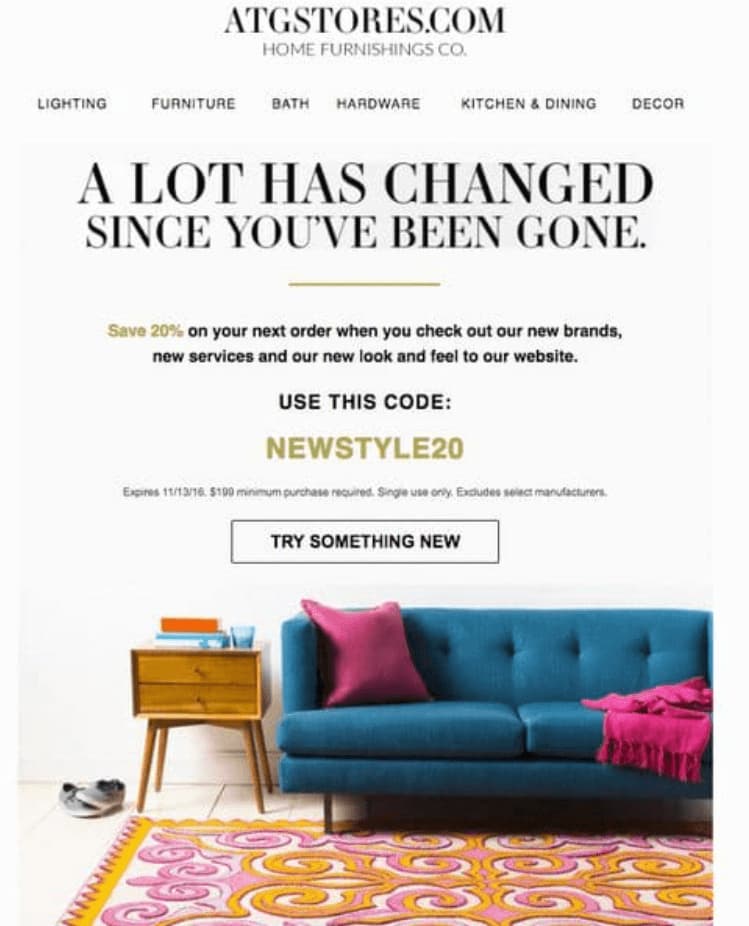 ATG Stores – Re-engagement email marketing example
