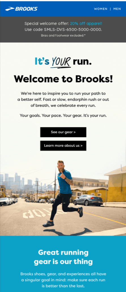 Brooks – Customer onboarding email example