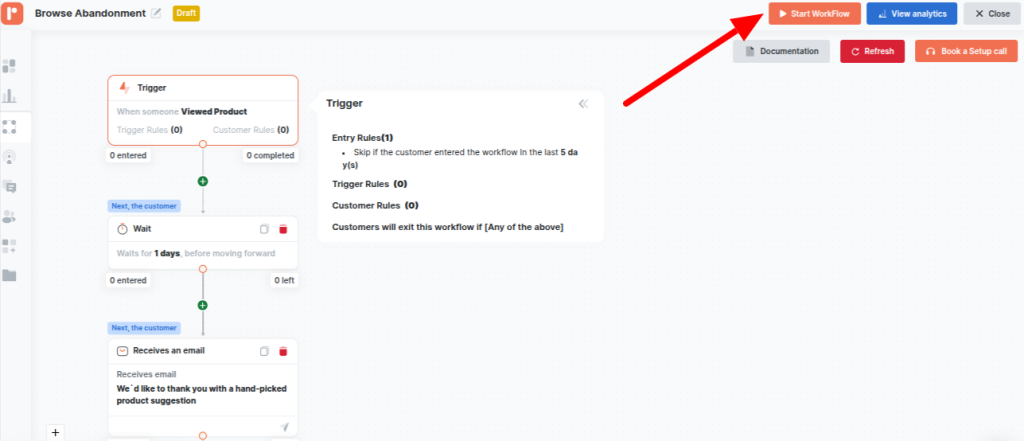 Clicking Start workflow to make the workflow live