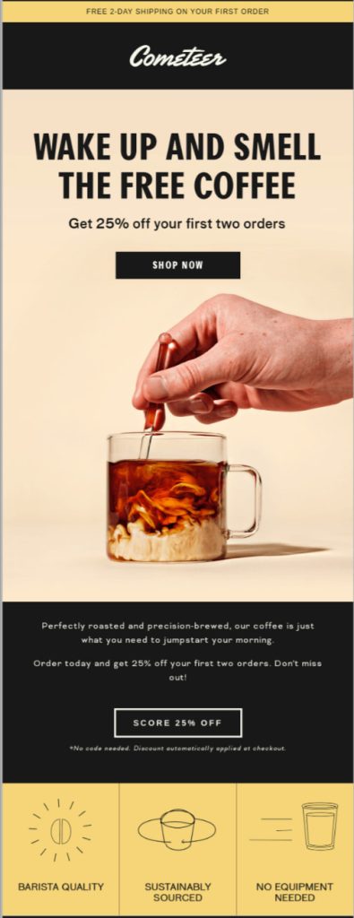 Cometeer – First-purchase offer email