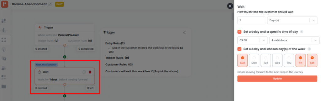 Customizing the delay time in the browse abandonment automation.