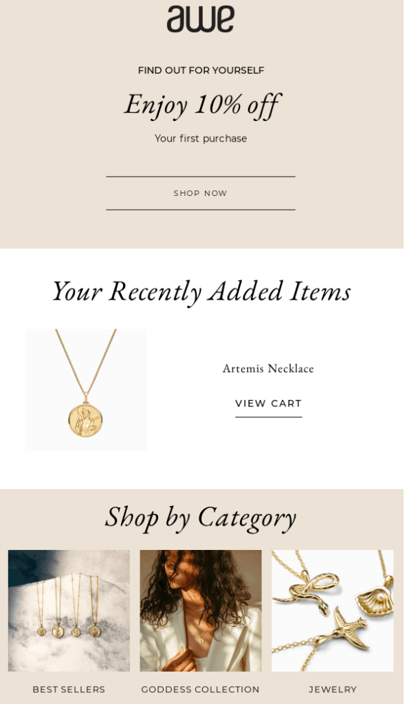Example of cart abandonment email