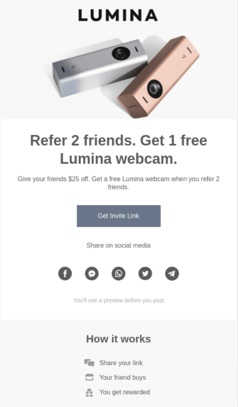 Lumina – Referral email marketing example