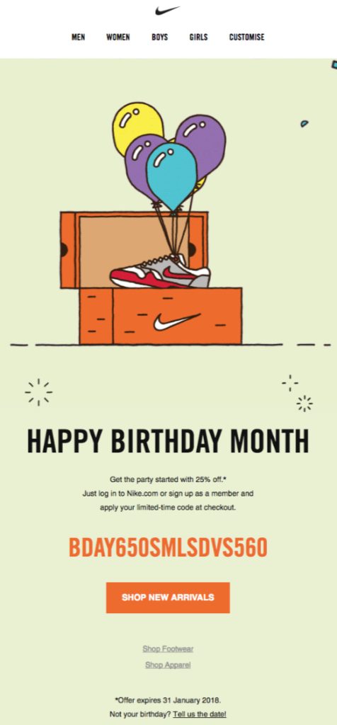 Nike – Birthday email marketing example