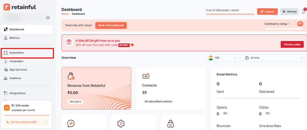 Selecting the Automation option in the Retainful dashboard
