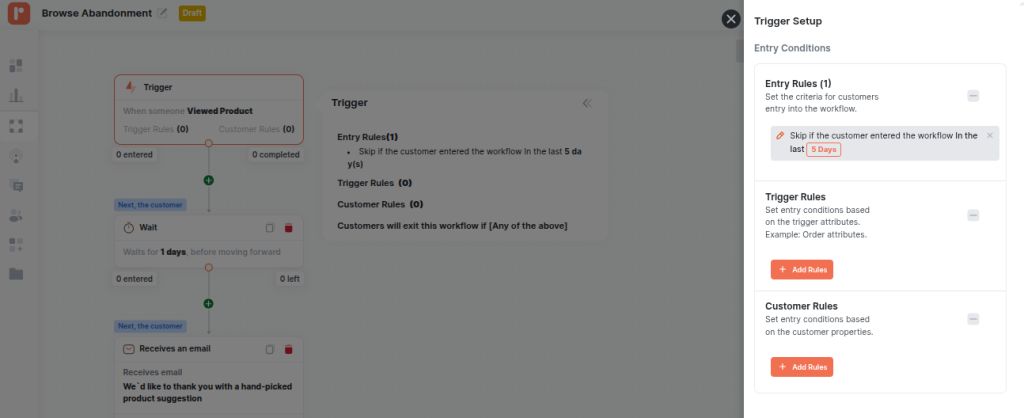 Trigger settings for browse abandonment automation 
