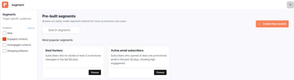 Pre-built audience segmentation templates in Retainful with the filter Engaged Contacts