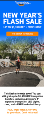 A vertical New Yearโs Flash Sale banner for Trampoline.com