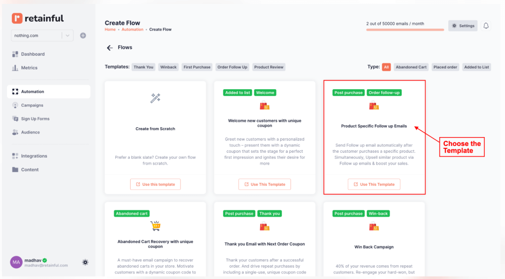 Retainful workflow on the app