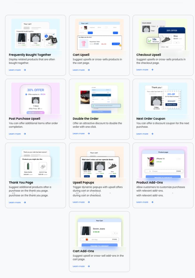 Features in Upsell WP to increase average order value
