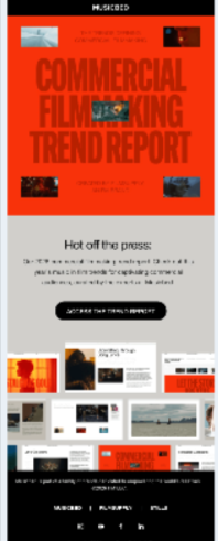 Interactive image gallery for Musicbed’s 2026 Trend Report, featuring a cinematic thumbnail grid.